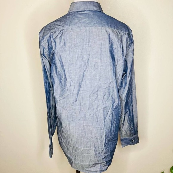 NWT Michael Kors Button Up Shirt Mens MEDIUM Classic Chambray Indigo Long Sleeve - Picture 2 of 6